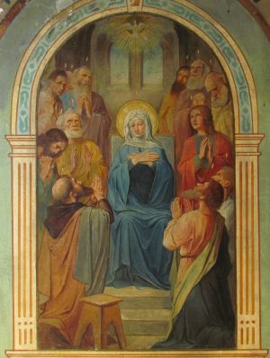 De H. Geest daalt neer over Maria en de apostelen. Binnenkapel St. Augustinuskerk
