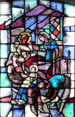 De geboorte van Maria Glas-in-lood Mariakerk